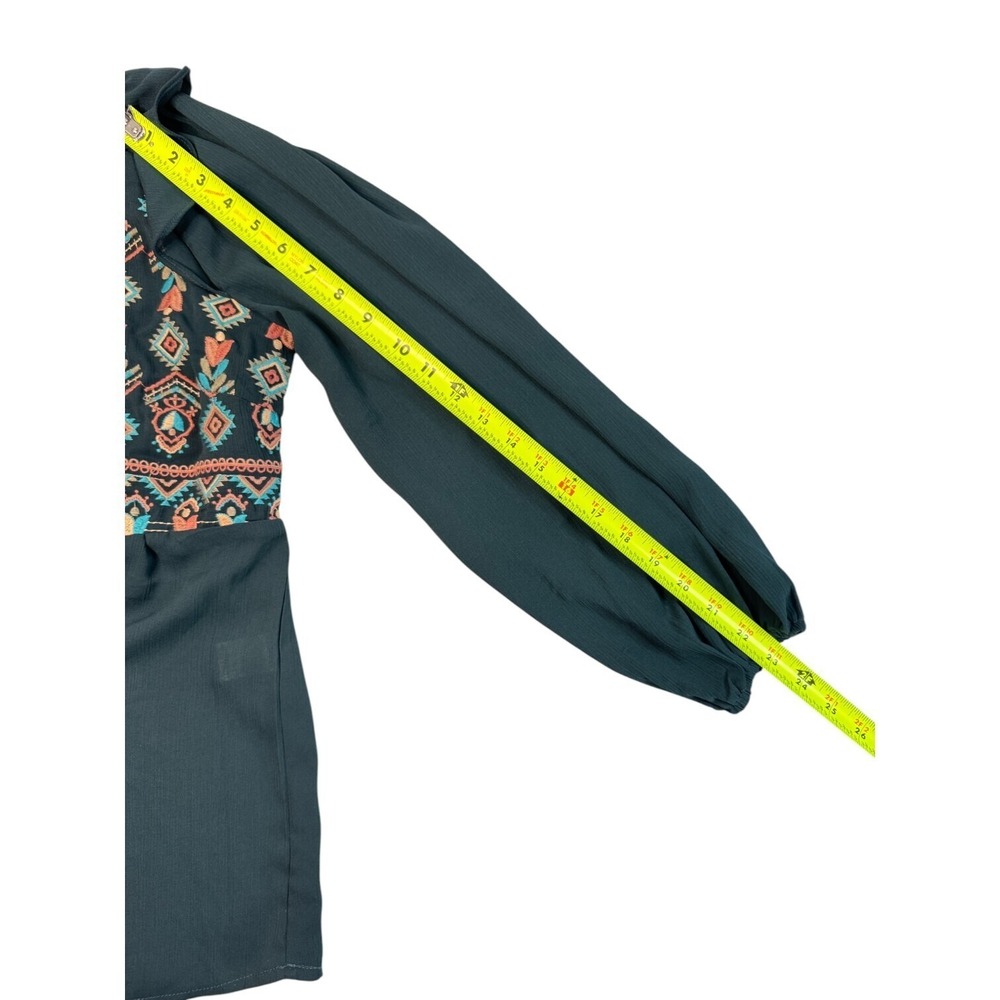 Savannah Jane 1X Top Green Pink Embroidered Aztec Boho Office Feminine‎ - Picture 13 of 13